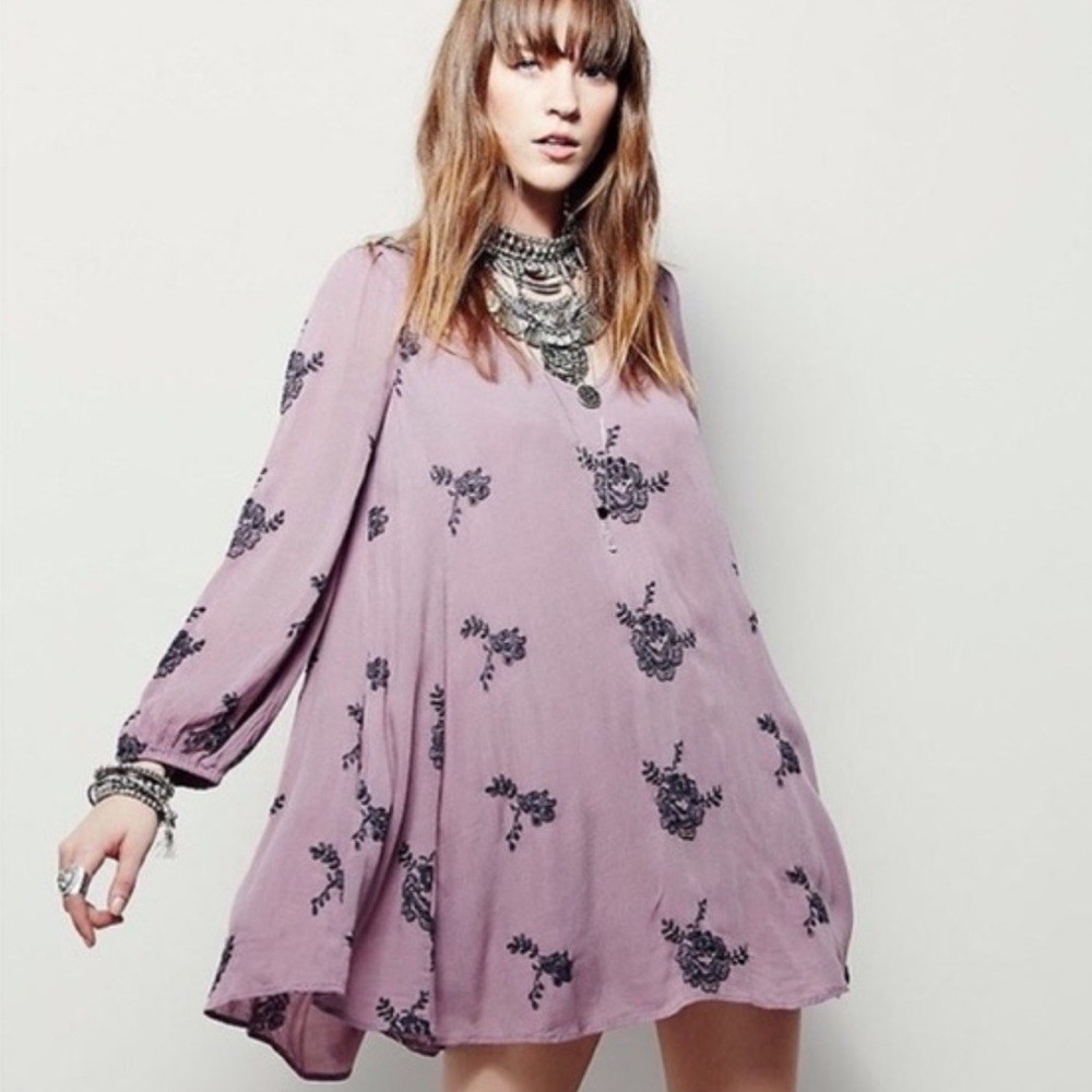 Free People Emma Dress Tunic | Embroidered | Purple | Festival | XS Extra Small